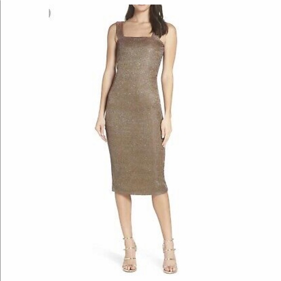 gold glitter midi dress